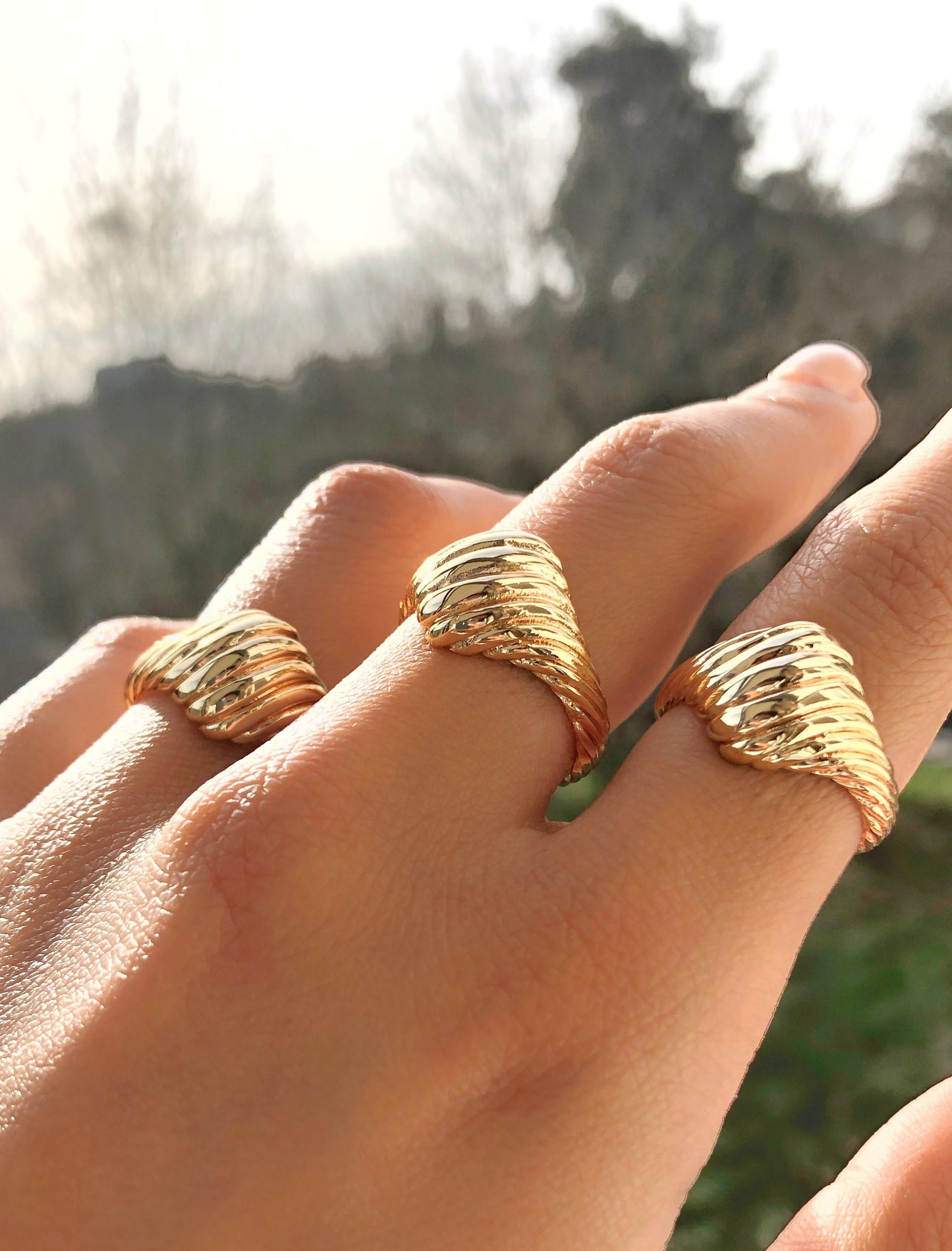Croissant Dome Bubble Ring • Gold Chunky Twist Rope Ring