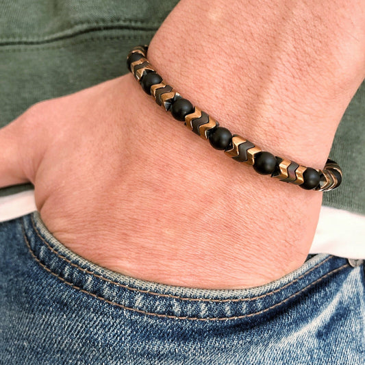 Black Onyx & Copper • Unisex Natural Stone Bead Healing Bracelet
