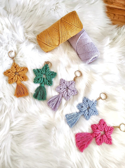 Macrame Star Keychain,Handmade Bohemian Lanyard, Bag Charm, Tassel Fiber Art,Car Mirror Accessories,Baby Shower,Birthday, Bridal Shower Gift