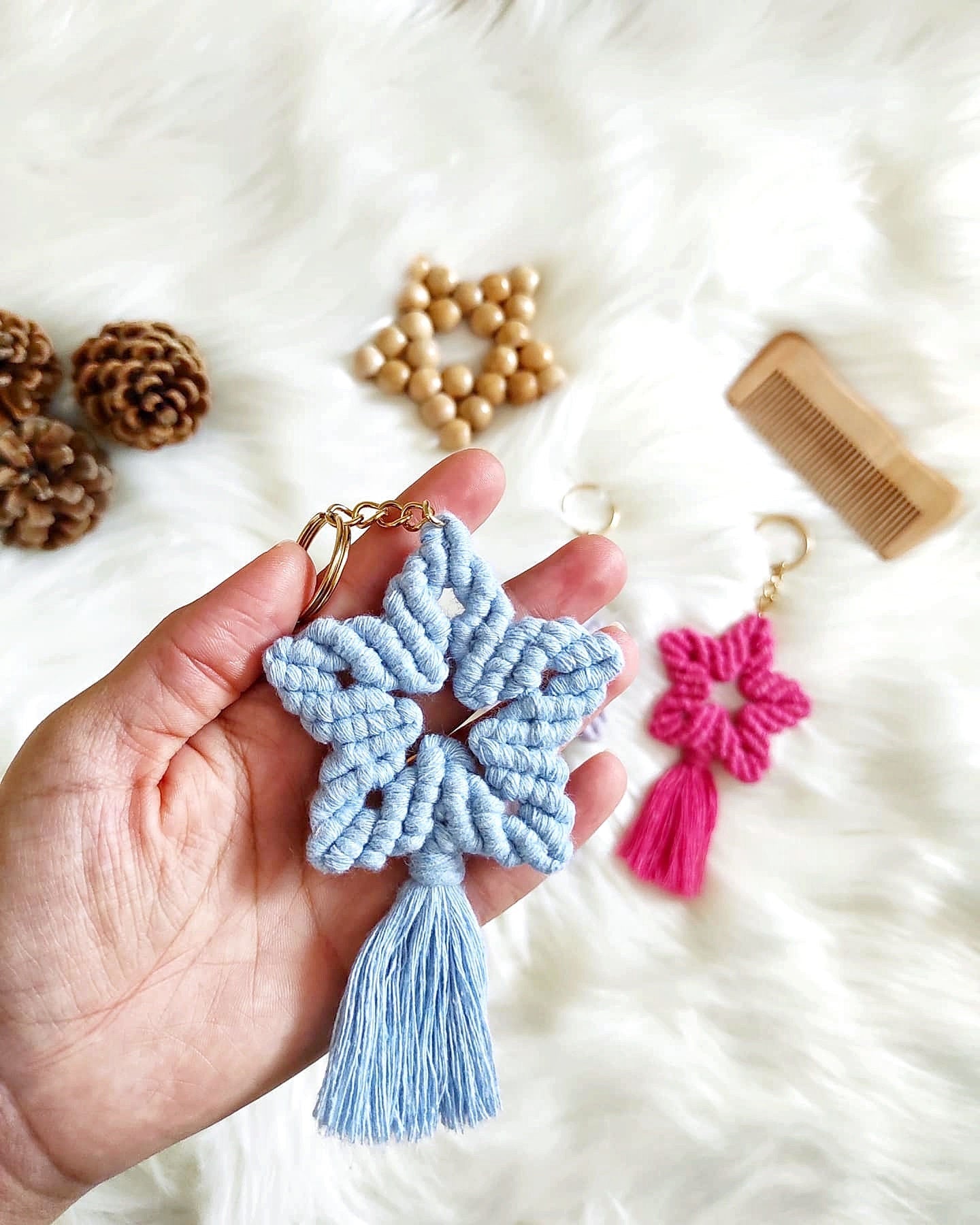 1-100 PCS WHOLESALE Star Macrame Keychain,BULK Welcome Baby Favors,Baptism Babyshower Baby Gender Reveal Birthday Giveaway Guest Boho Gifts