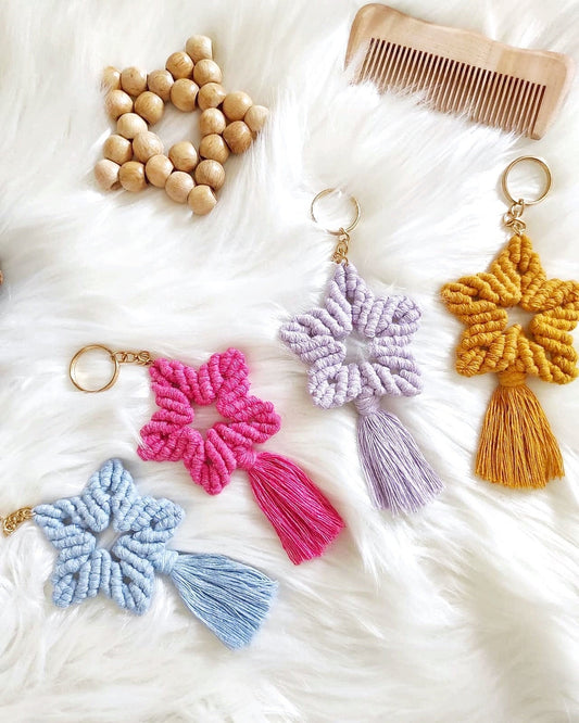 Macrame Star Keychain,Handmade Bohemian Lanyard, Bag Charm, Tassel Fiber Art,Car Mirror Accessories,Baby Shower,Birthday, Bridal Shower Gift