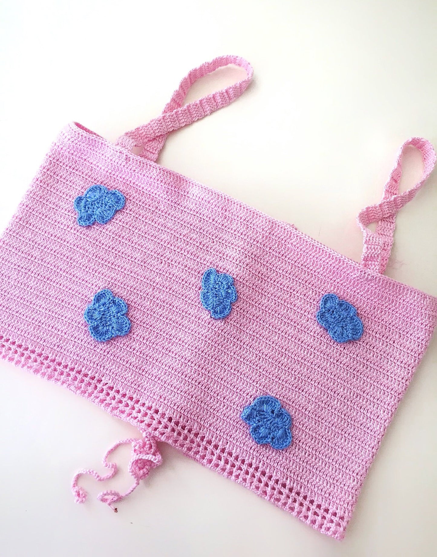 Candy Pink Crochet Top with Clouds