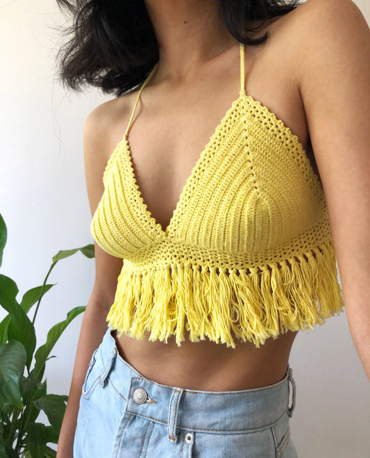 Boho Fringed Crochet Halter Top