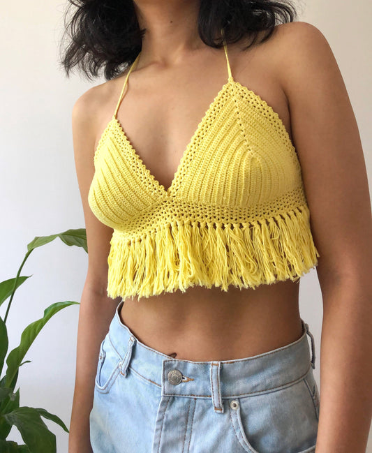 Boho Fringed Crochet Halter Top