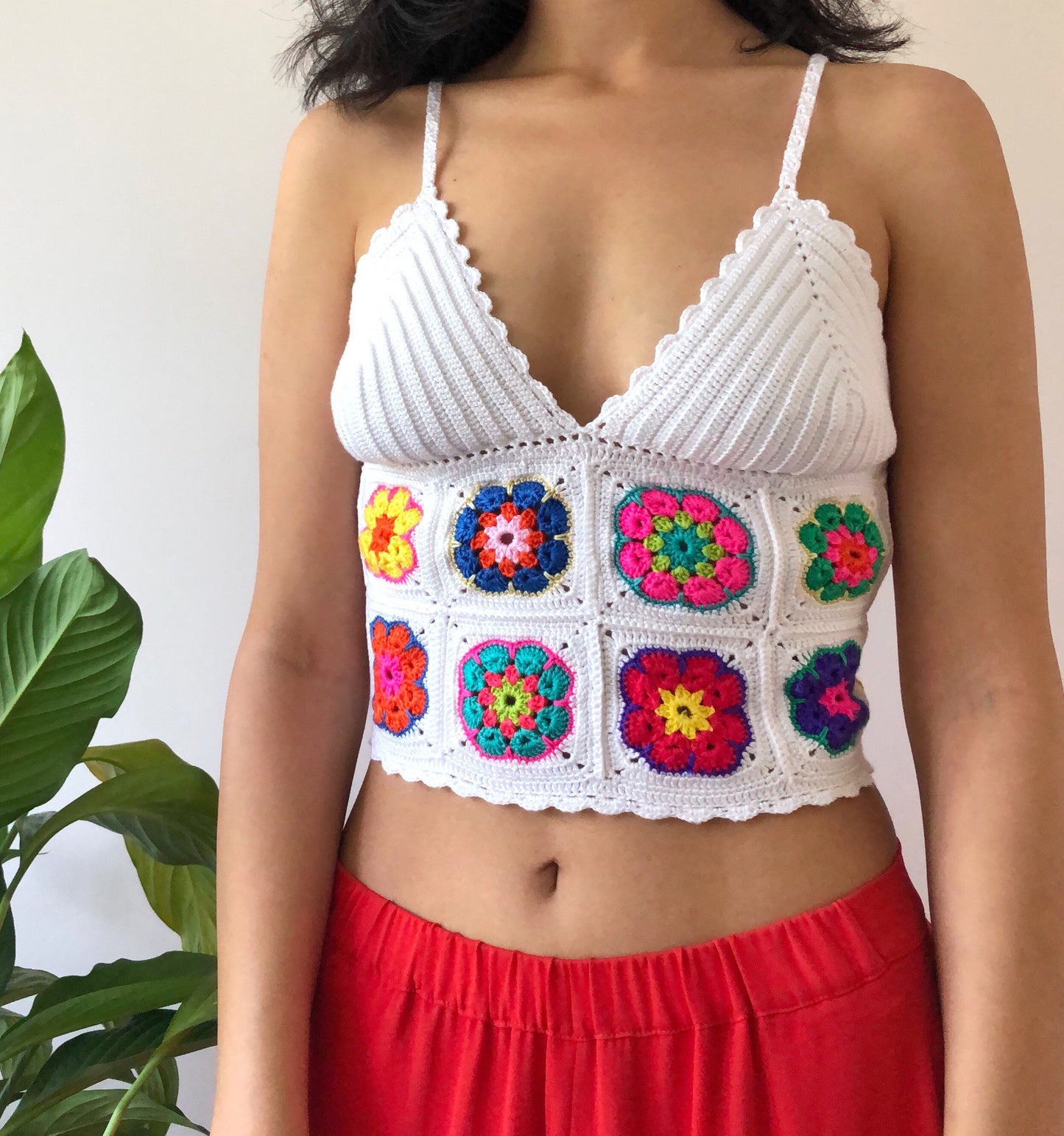 Vintage Granny Square Handknitted Crochet Top