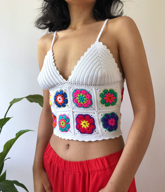 Vintage Granny Square Handknitted Crochet Top