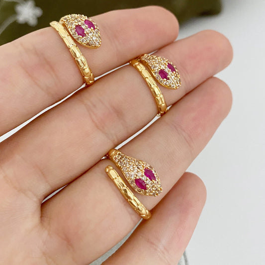 Snake Crystal Minimalist Ring • Colorful Zirconia Serpent Wrap Band