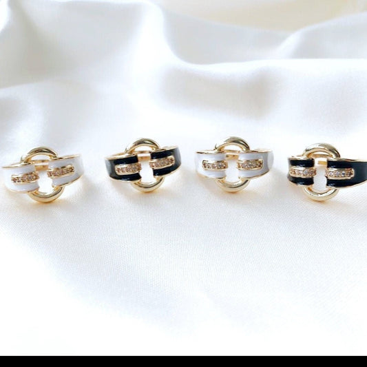 Colorful Crystal Ring • Adjustable Cubic Zirconia Ring • Black White