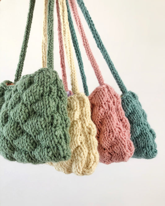 Bubbly Baguette Bag, Chunky Hand Knitted Purse