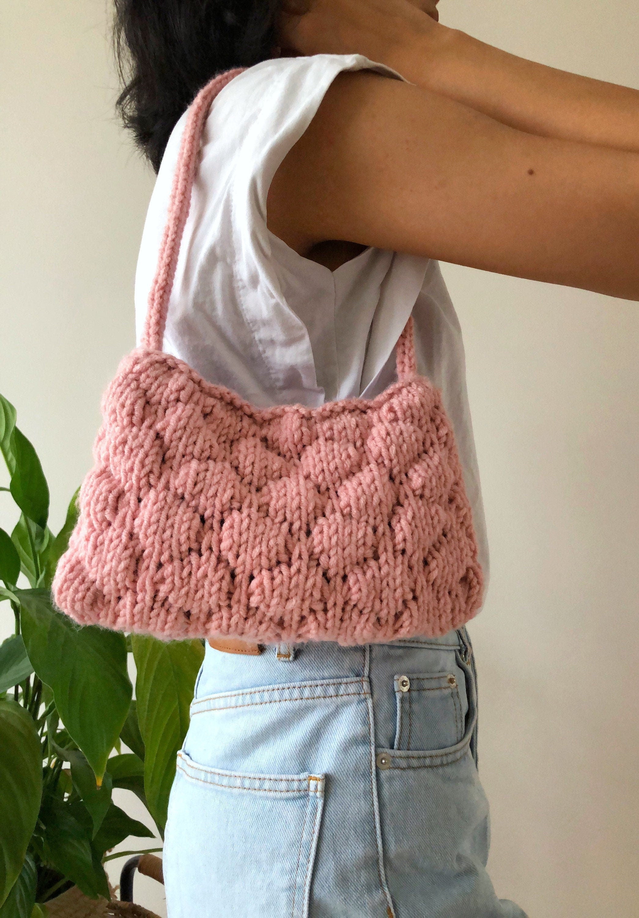 Crochet Tasche Baguette Bubbly Baguette Bag, Chunky Hand Knitted Purse