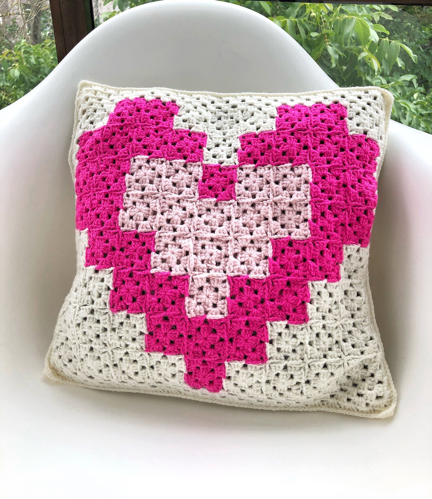 Patchwork Heart Granny Square Crochet Pillow Cover- Handmade Pillow Case