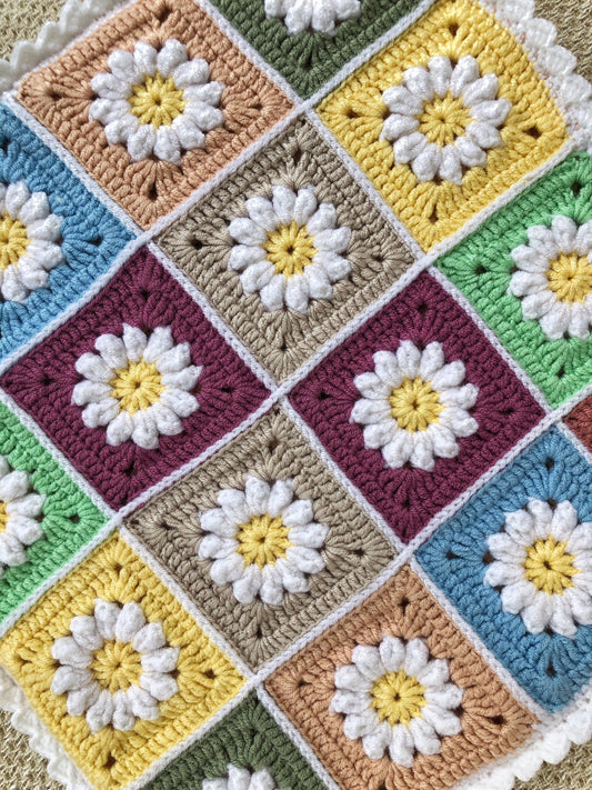 Daisy Granny Square Crochet Pillow Cover- Handmade Pillow Case