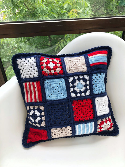 Granny Square Crochet Pillow Cover- Handmade Pillow Case