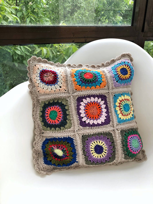 Granny Square Crochet Pillow Cover- Handmade Pillow Case