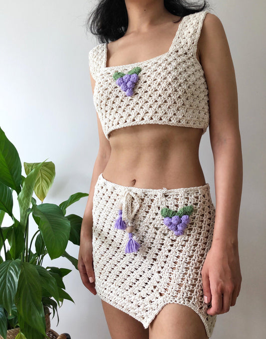 Handknit Crochet Top Skirt Set,Summer Set Knit Festival Outfit,Crochet Beach Wear,Slow Women Fashion,Custom Gift for her,Y2k soft girl style