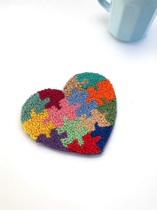 Heart Mini Punch Needle Mug Rug Coasters- Hand Tufted Coasters