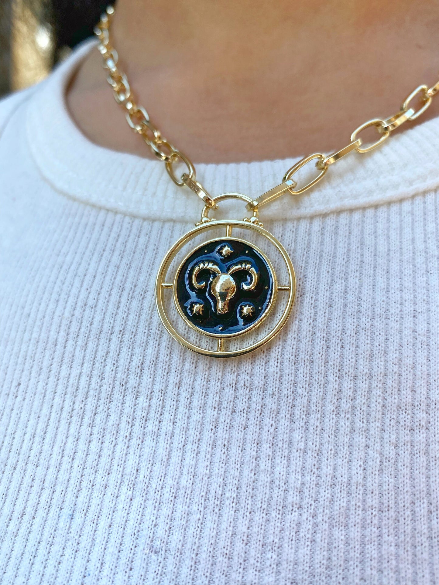 Aries Ram Zodiac Coin Necklace • Horoscope Constellation Celestial