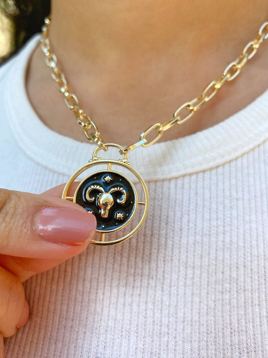 Aries Ram Zodiac Coin Necklace • Horoscope Constellation Celestial