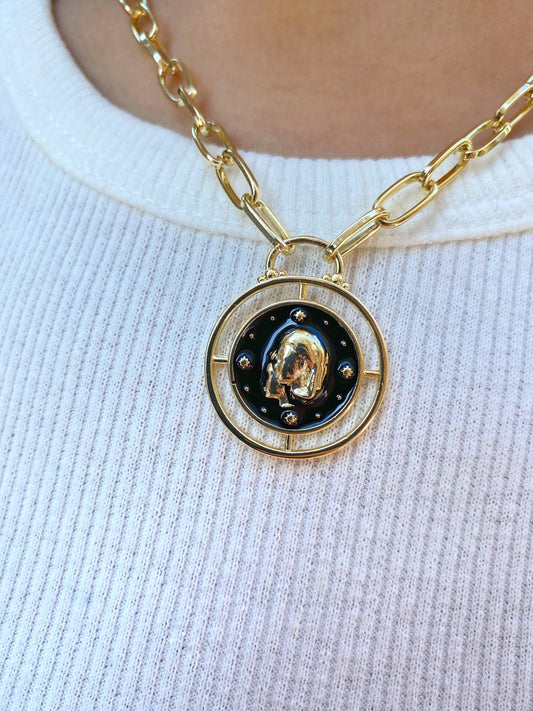 Gemini Zodiac Sign Medallion Gold Coin Necklace • Twins Rising Star