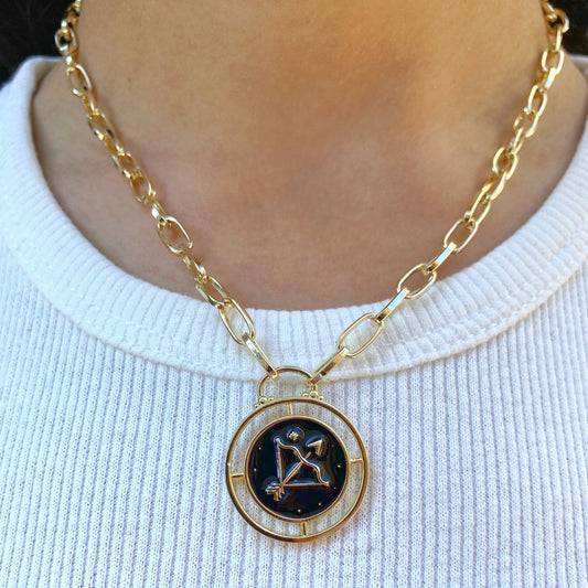 Sagittarius Zodiac Medallion Necklace • Rising Star Moon Astrology