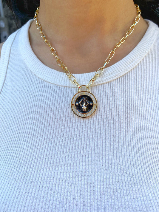 Virgo Zodiac Sign Medallion Gold Coin Necklace • Maiden Horoscope