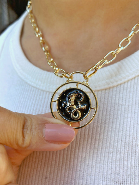Capricorn Zodiac Sign Medallion Coin Necklace • Rising Star Moon