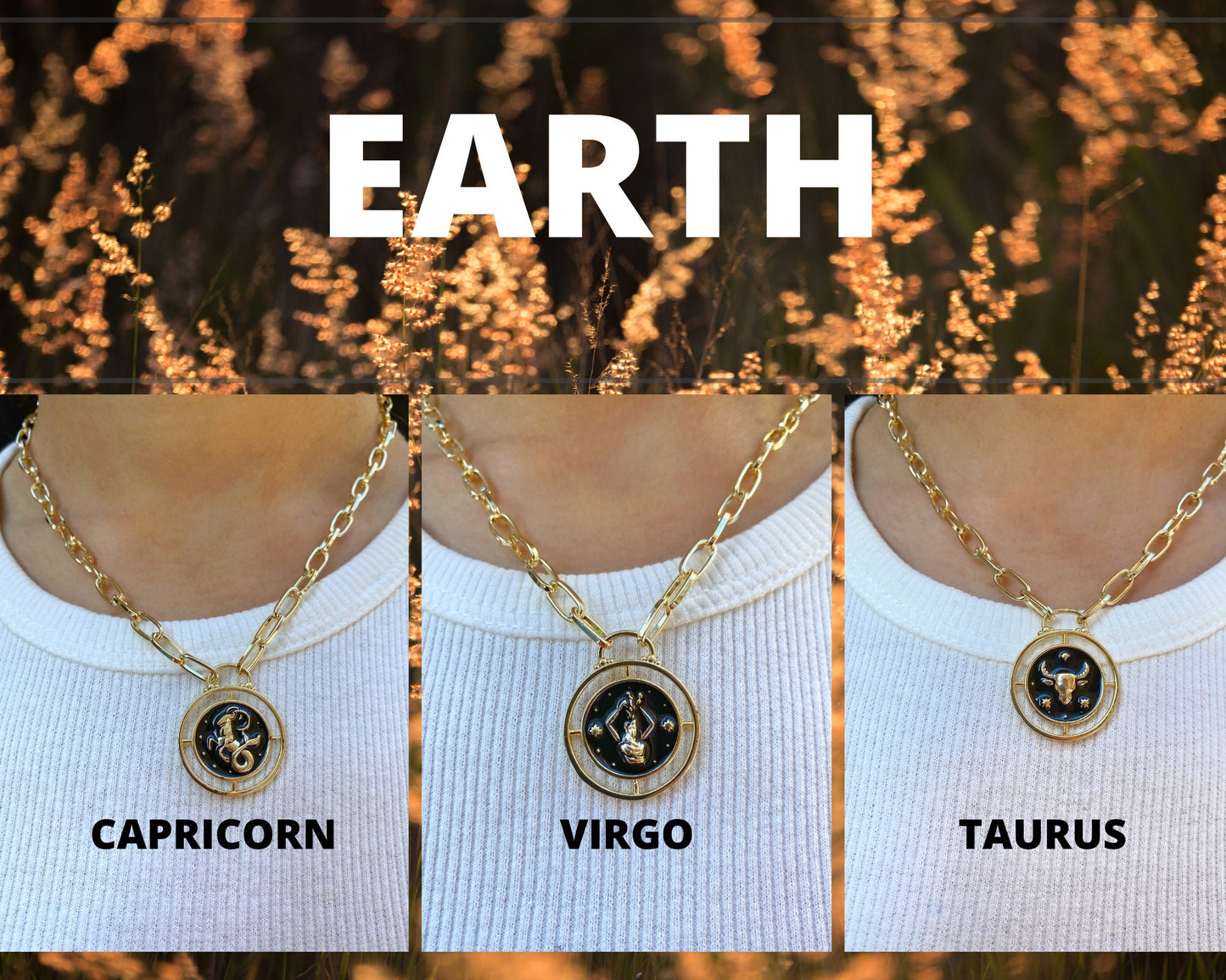 Zodiac Sign Star Gold Necklace SET