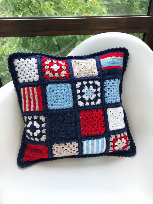 Granny Square Crochet Pillow Cover- Handmade Pillow Case