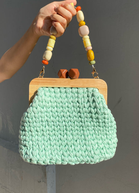 Handmade Wood Frame Crochet Clutch Bag
