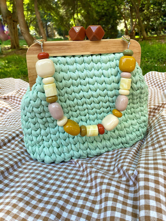 Handmade Wood Frame Crochet Clutch Bag