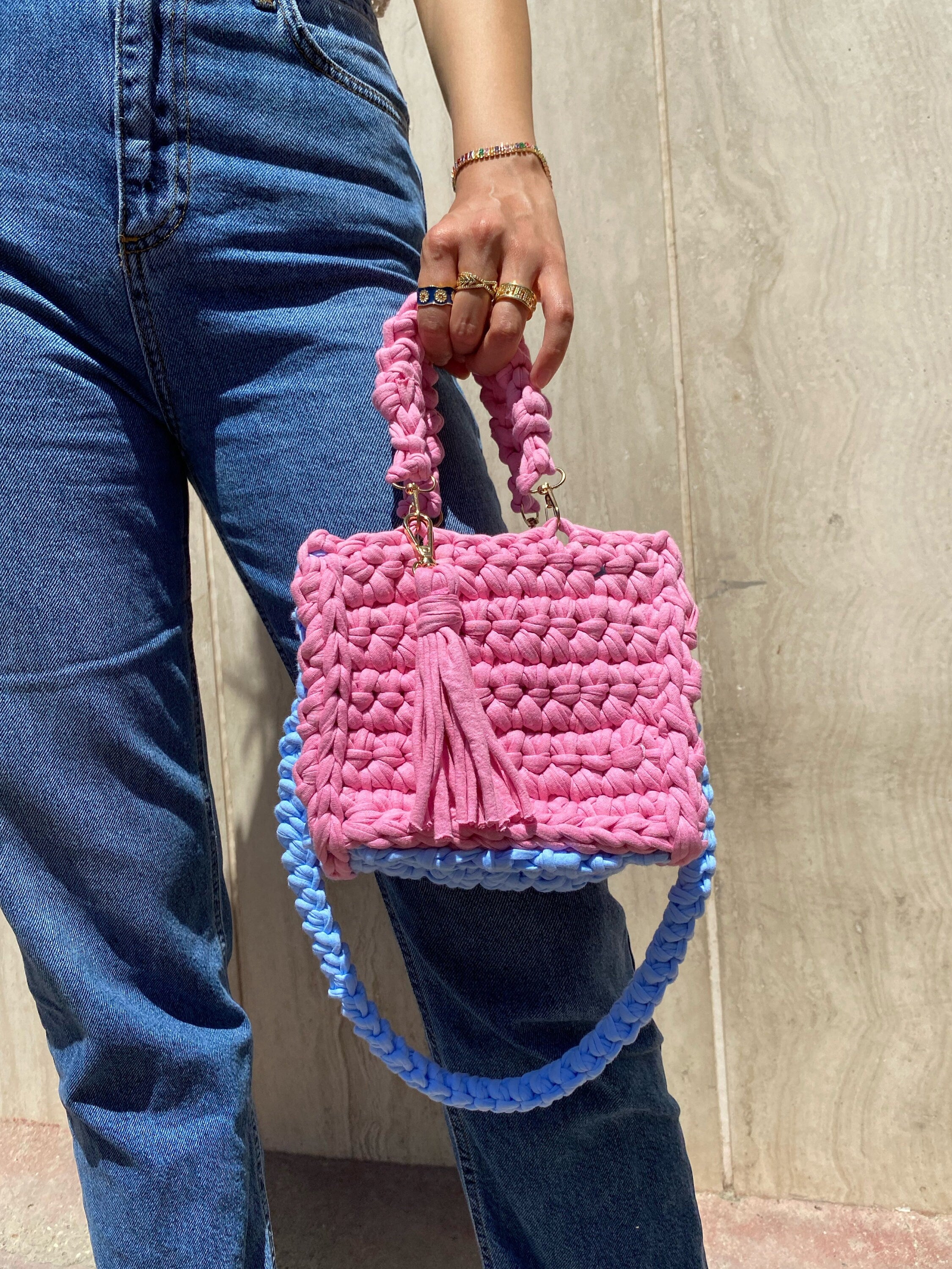 handmade crochet shoulder knit bag y2k Handbag for women lady Female lolita  crossbody mini nova side Satchel Bolsa Harajuku pink