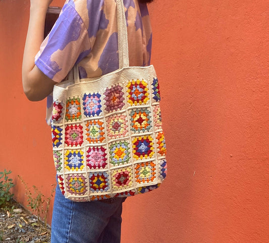 Handmade Granny Square Crochet Bag,Hand Knit Purse,Knitted Shoulder Bag