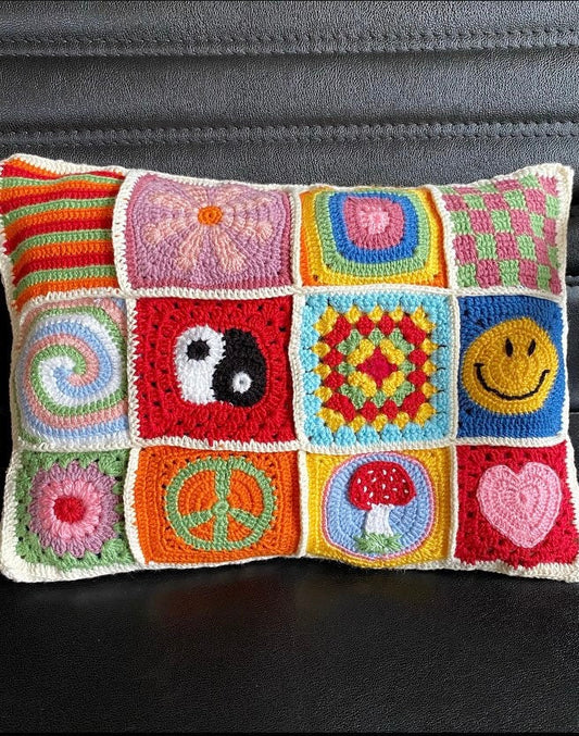Granny Square Crochet Pillow Cover- Handmade Pillow Case
Throw Pillow