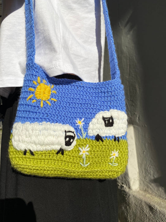 Handmade Sheep Sun Nature Crochet Bag