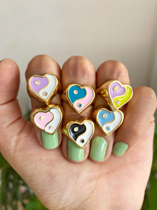 Heart Shaped Adjustable Colorful Yin Yang Chunky Taoist Love Ring