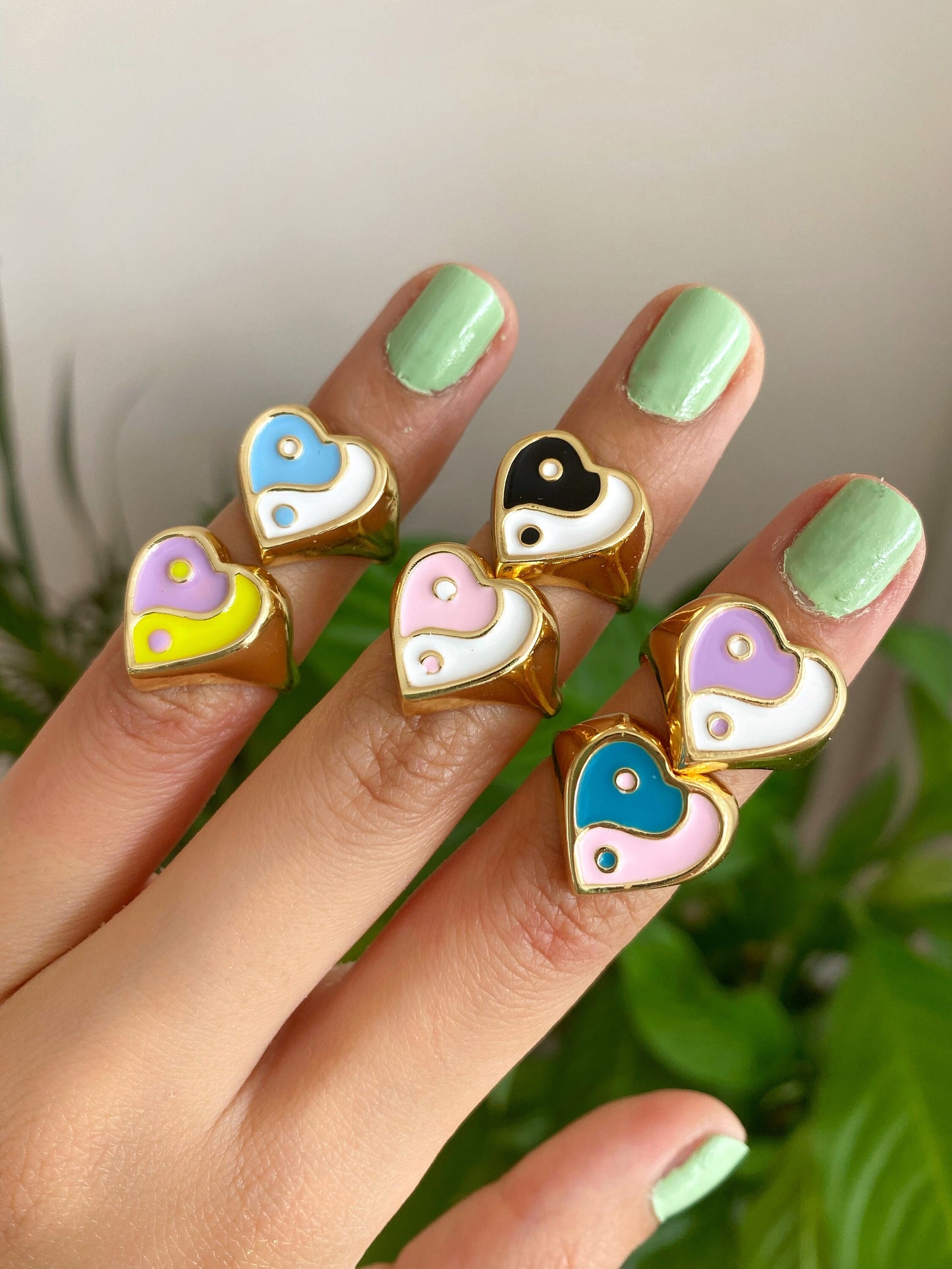 Heart Shaped Adjustable Colorful Yin Yang Chunky Taoist Love Ring