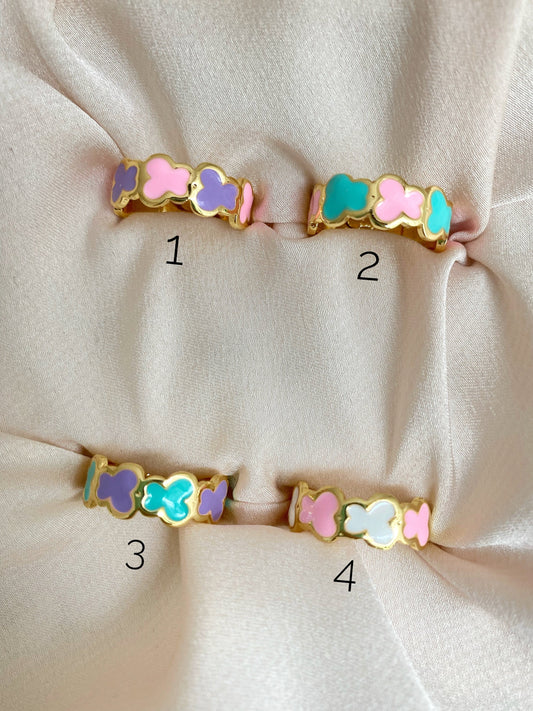 Colorful Enamel Cloud Butterfly Ring • Chain Floral Cute Summer Ring