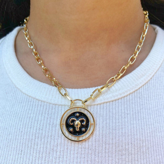 Aries Ram Zodiac Coin Necklace • Horoscope Constellation Celestial
