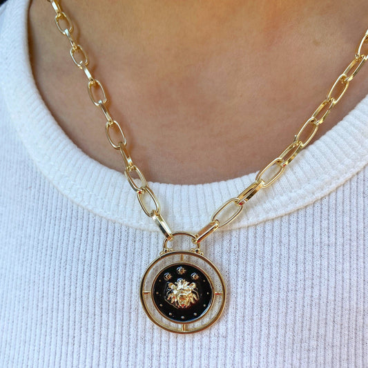 Leo Zodiac Sign Medallion Coin Necklace • Constellation Celestial