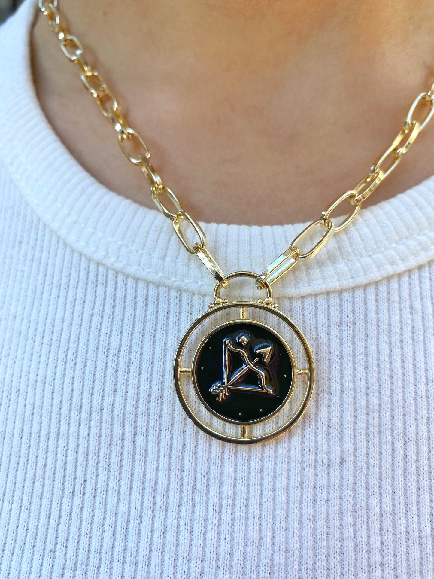 Sagittarius Zodiac Medallion Necklace • Rising Star Moon Astrology