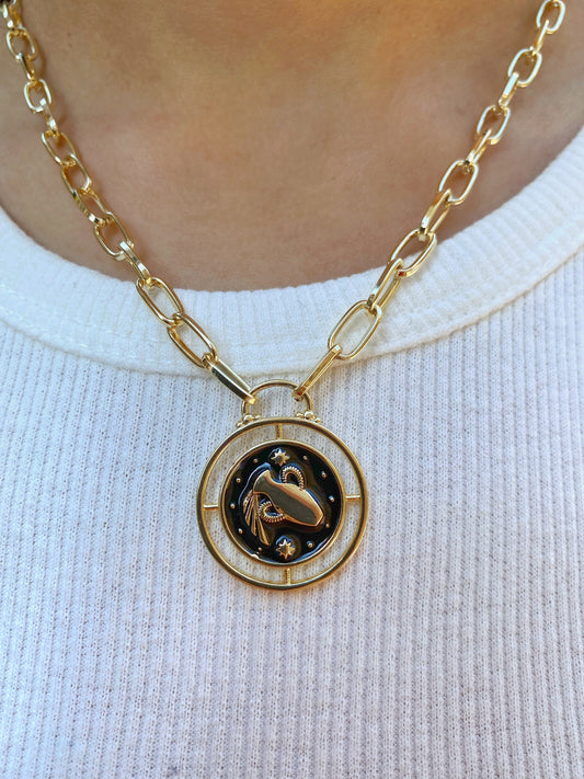 Aquarius Zodiac Sign Coin Necklace • Rising Star Moon Astrology