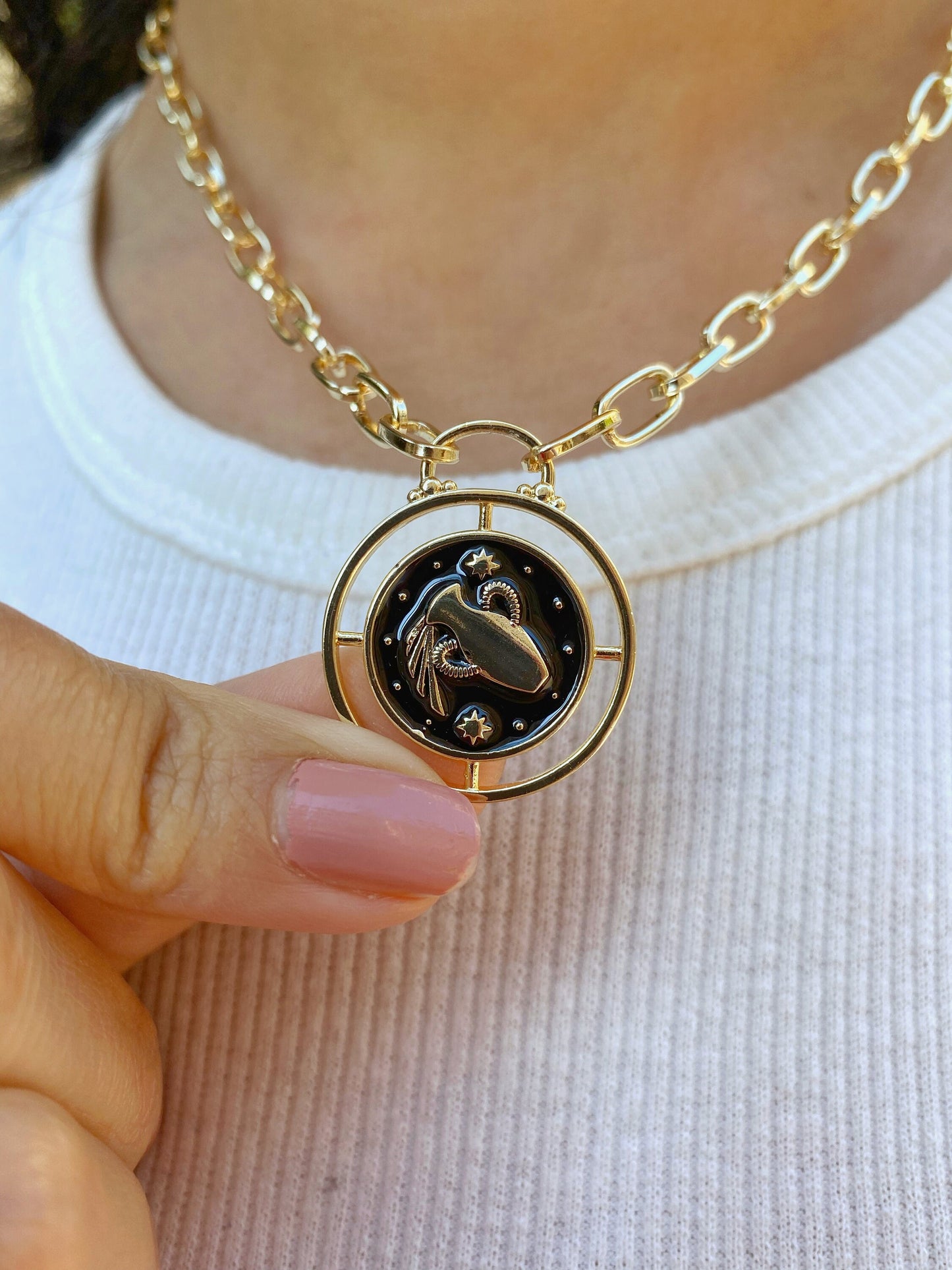 Aquarius Zodiac Sign Coin Necklace • Rising Star Moon Astrology