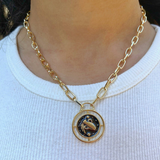 Aquarius Zodiac Sign Coin Necklace • Rising Star Moon Astrology
