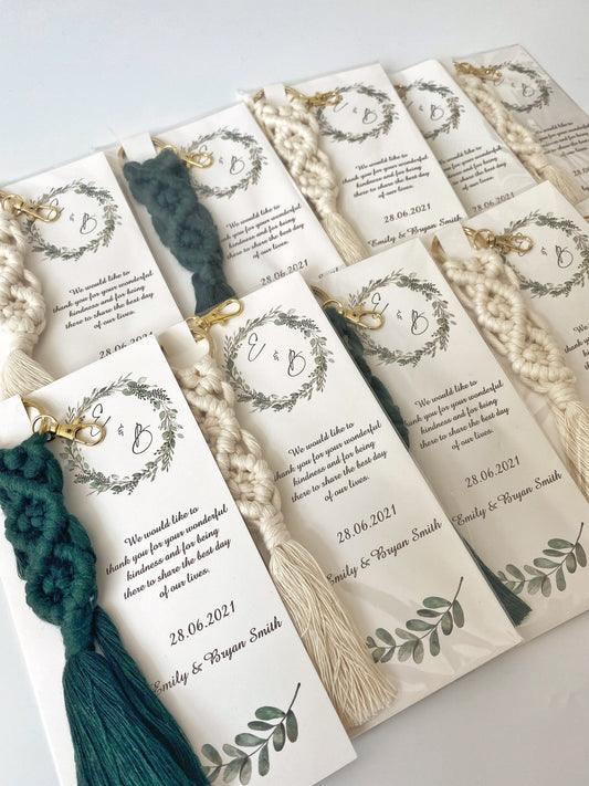 Personalized 1-100 PCS WHOLESALE Macrame Keychain Greeting Card,BULK Wedding Thank You Favour Invitation,Bridal Shower Mementos, Guest Gifts