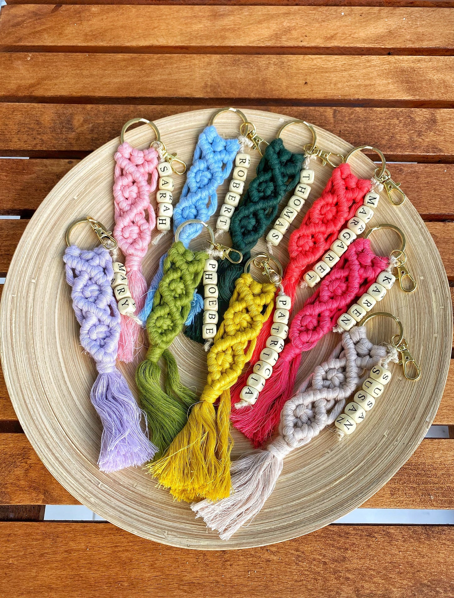 Personalizable Macrame Keychain,Custom Name Bead Handmade Lanyard, Bag Charm,Car Mirror Accessories,Baby Shower,Birthday, Bridal Shower Gift