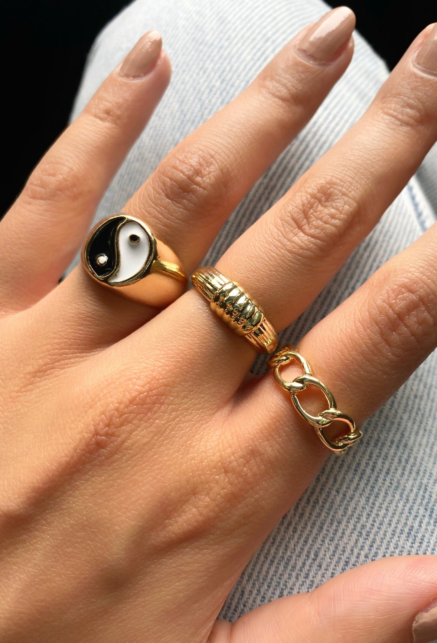 Yin Yang Chunky Ring • Gold Enamel Signet Ring Taoist Jewelry