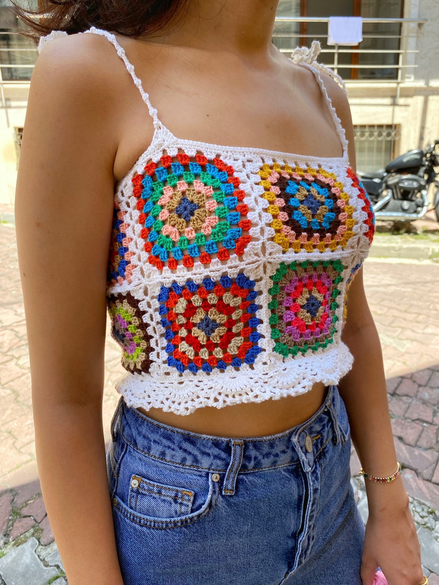 Retro Granny Square Handknitted Crochet Top