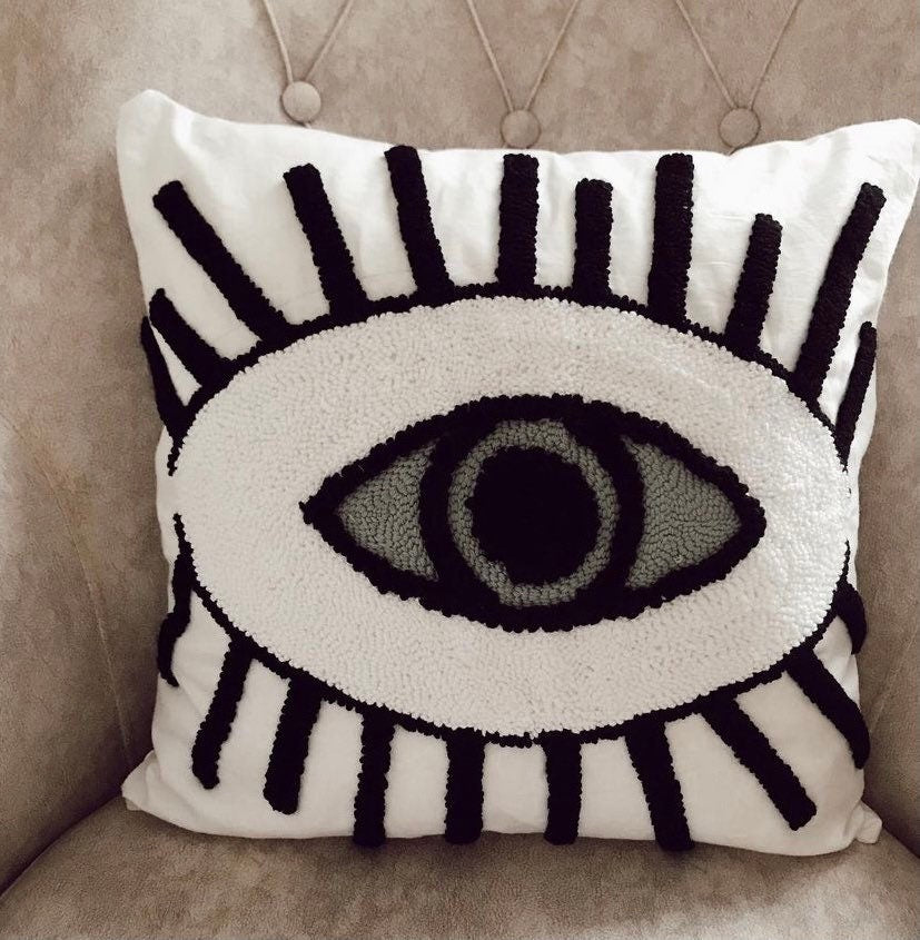 Evil Eye Punch Needle Pillow Case - Tufted Pillow Cover
