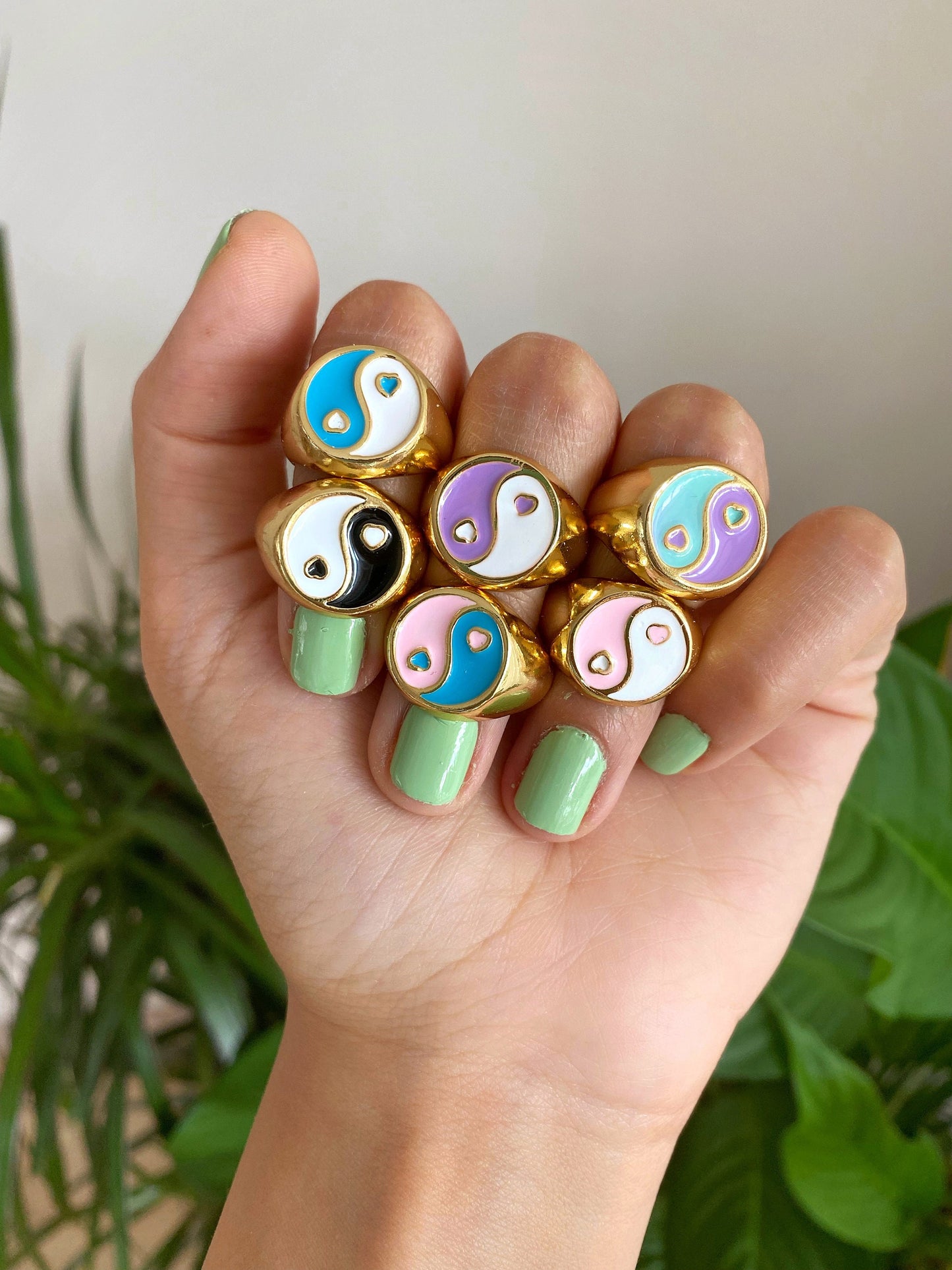 Colorful Yin Yang Chunky Ring • Enamel Signet Ring Taoist