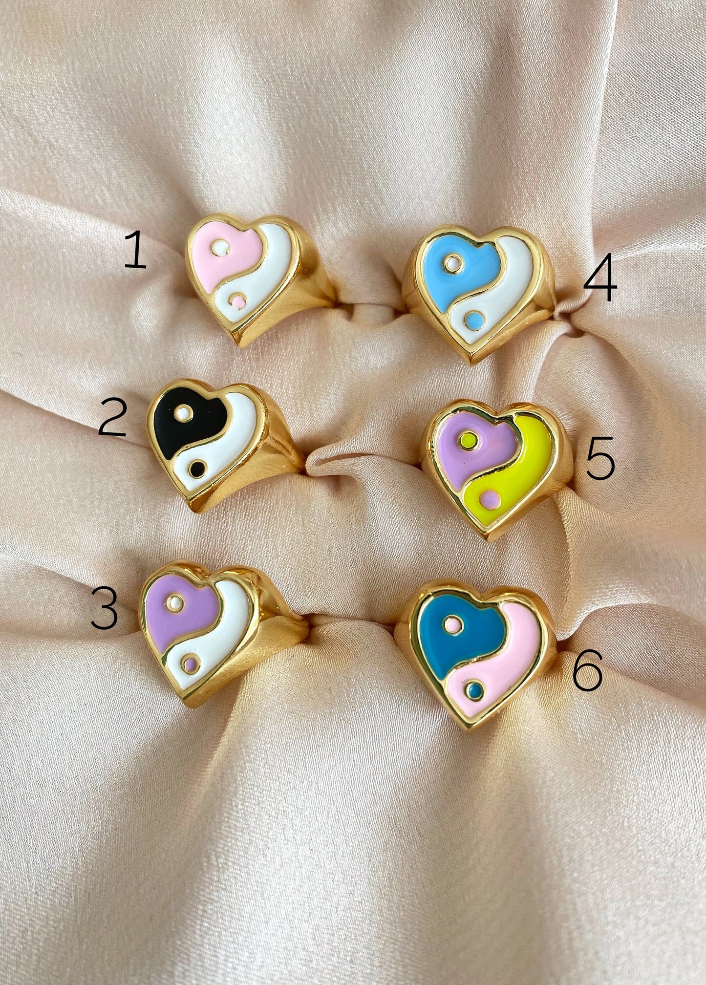Heart Shaped Adjustable Colorful Yin Yang Chunky Taoist Love Ring